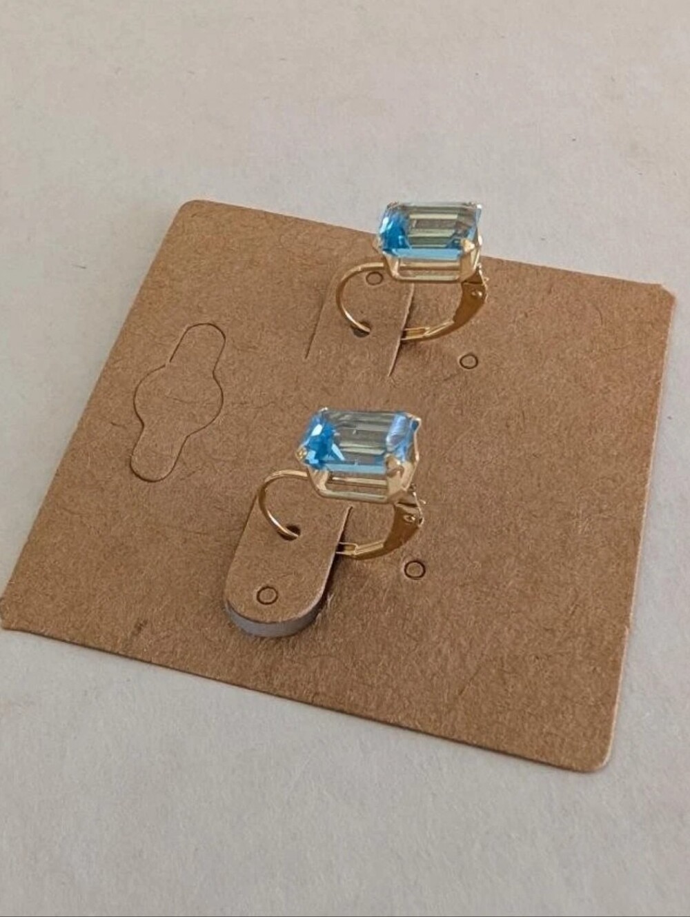 14k Yellow Gold Emerald Cut Blue Topaz Dangle Earrings 2.0CT - Picture 2 of 13